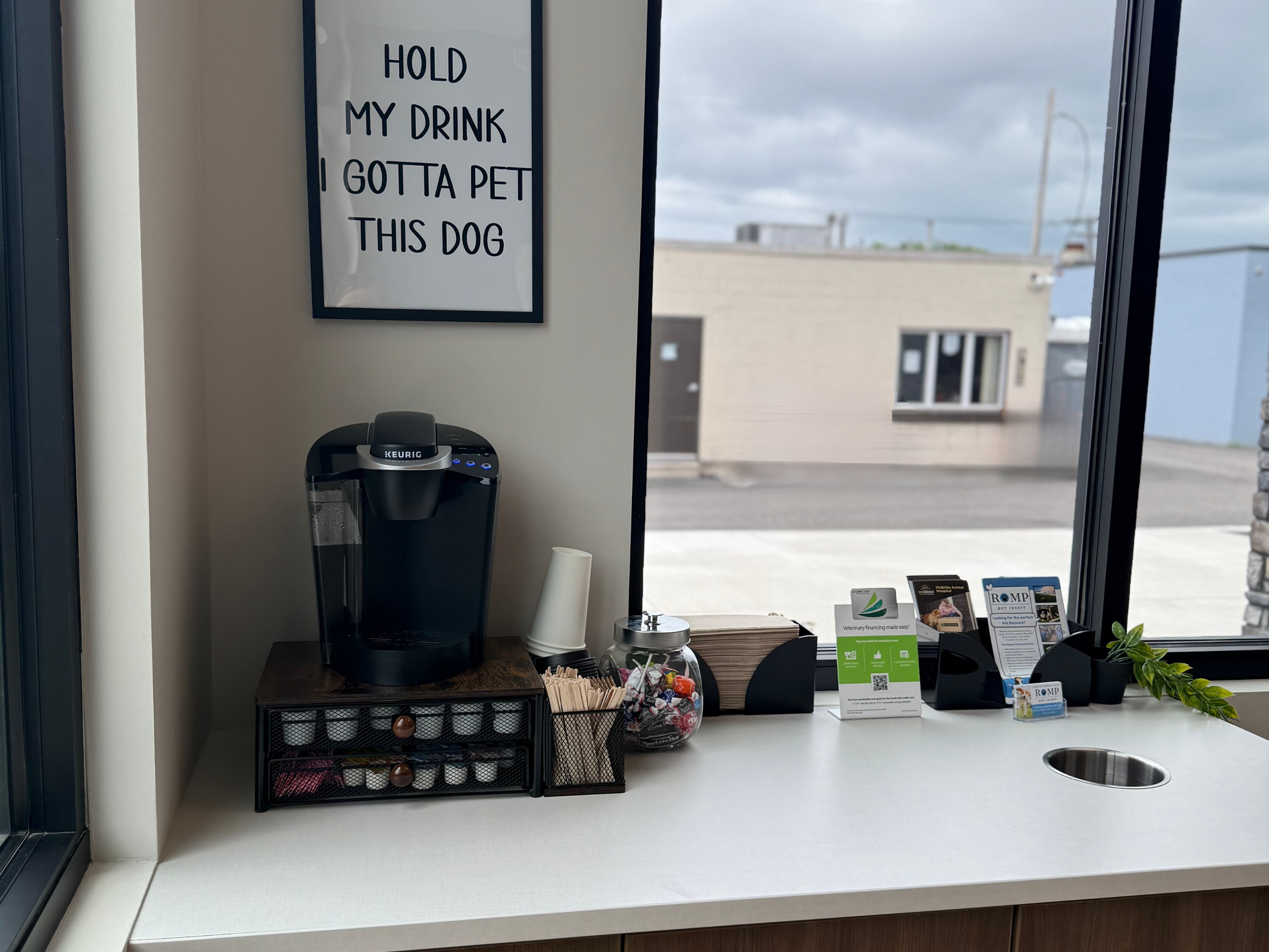 McBride Animal Hospital coffee bar where clients can get refreshments